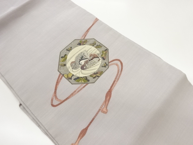 鏡裏に蝶・鴛鴦模様織出し名古屋帯